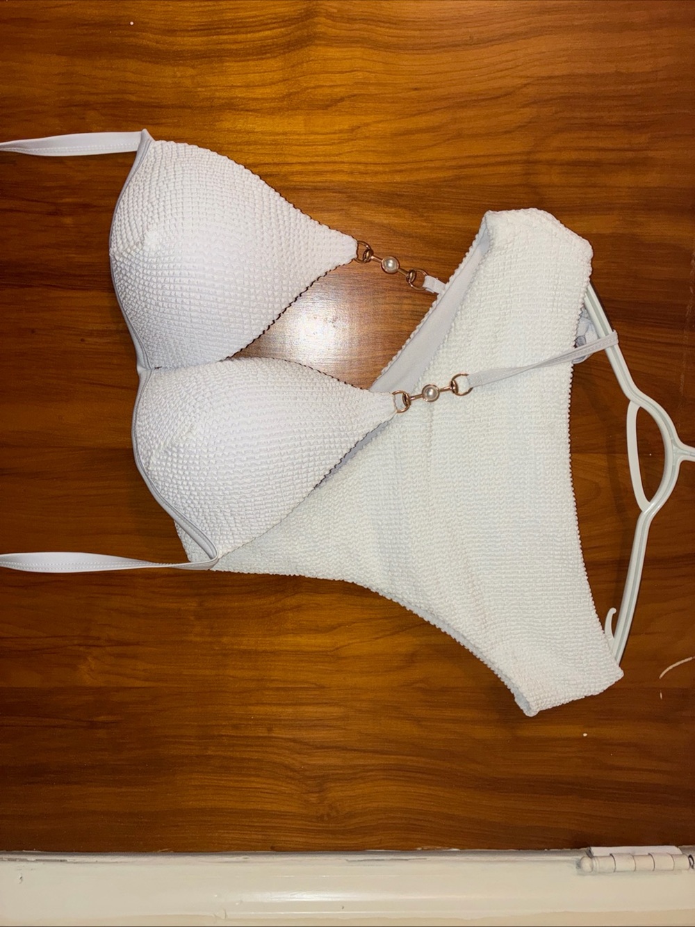SHEIN 2 piece Bikini Set Textured with gold Ring/pearl accent Sz 1XL